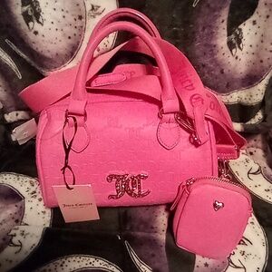 Juicy Couture Hot Pink Logo Embossed Satchel with Crossbody Strap